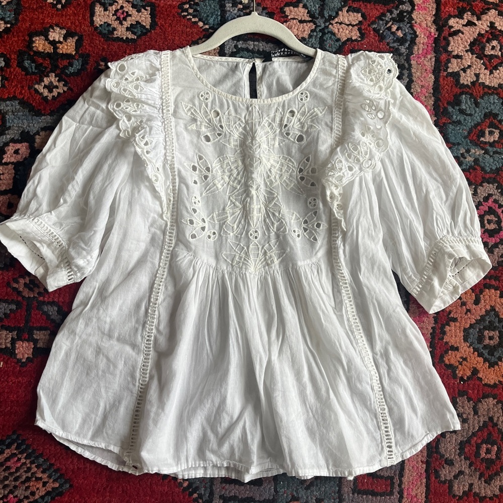 Zara Ruffle Top with Embroidery